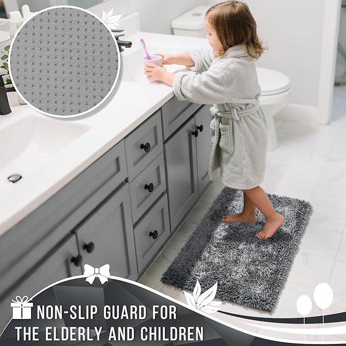 Yimobra Chenille Bathroom Rugs Non Slip, Extra Thick Soft Absorbent Bath Rug 31.5x20 Inch, Machine Washable Quick Dry Bath Mat for Bathroom Floor, Tub and Shower, Home Decor Accessories, Silver - ModernBath