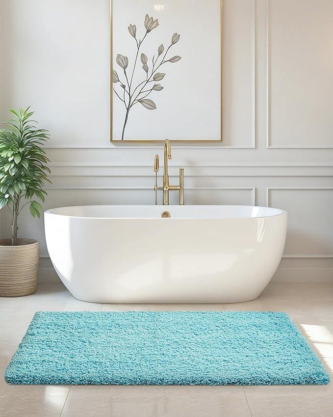ILANGO Teal Bathroom Rugs 70" × 24" Non Slip & Super Absorbent Thick Soft, Washable Bath Carpet Runner for Floor, Microfiber Plush Shaggy Bath Mats with Rubber for Bedroom Bathtub Shower Room - ModernBath