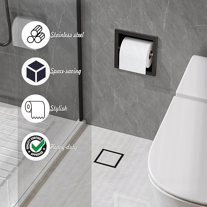 Neodrain Recessed Toilet Paper Holder, Matte Black Toilet Paper Holder Built-in, Stainless Steel Recessed Tissue Paper Roll Holder, in Wall - ModernBath