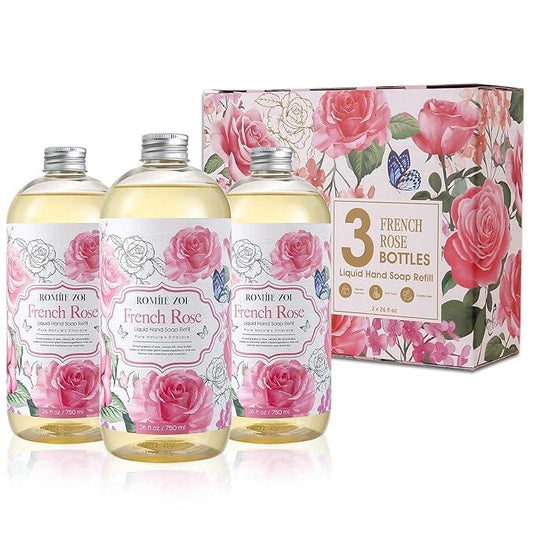 ROMIIE ZOI Rose Liquid Hand Soap Refill Gift Set – 3 Pack (26 Fl Oz Each), Romantic Floral Scent, Moisturizing & Gentle, Biodegradable Formula with Essential Oils for Bathroom, Kitchen - ModernBath
