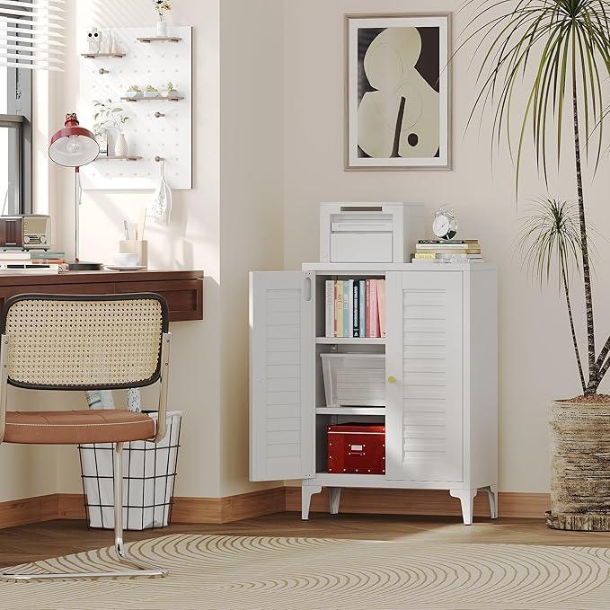 34" H Metal Pantry Cabinet, Kitchen Pantry Storage Cabinets with 2 Shelves, for Home Office Bathroom, Required Assembly, White - ModernBath