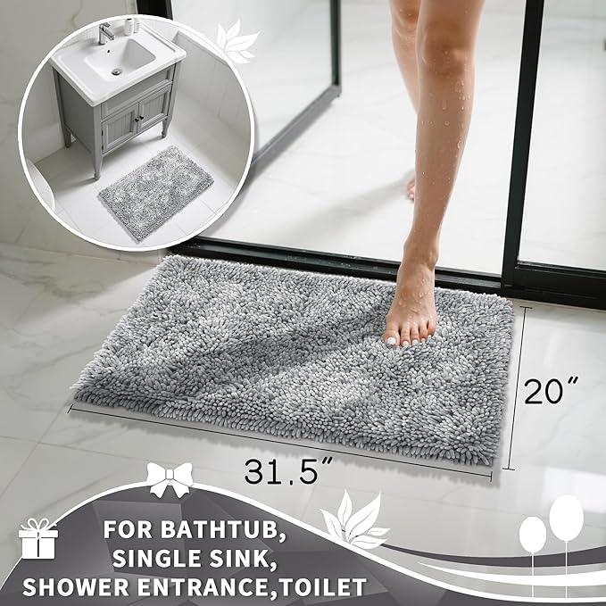 Yimobra Chenille Bathroom Rugs Non Slip, Extra Thick Soft Absorbent Bath Rug 31.5x20 Inch, Machine Washable Quick Dry Bath Mat for Bathroom Floor, Tub and Shower, Home Decor Accessories, Light Grey - ModernBath