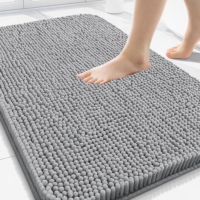 Arotive Bathroom Rugs 30x20, Extra Soft Absorbent Shaggy Chenille Bath Rugs, Machine Washable Rubber Backing Non-Slip Bath Mats for Bathroom Floor Tub and Shower, Home Decor Accessories, Light Grey - ModernBath
