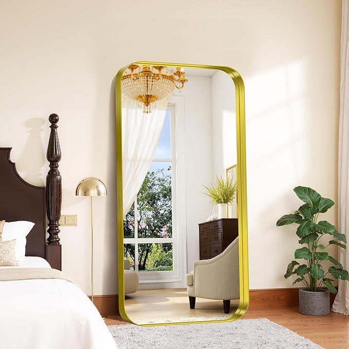FORBATH 60x30 Inch Large Bathroom Mirror for Double Sinks, Brushed Gold Deep Frame Wall Mirror with Rounded Corners, Anti-Rust Tempered Glass for Modern Farmhouse Vanity (Horizontal/Vertical) - ModernBath