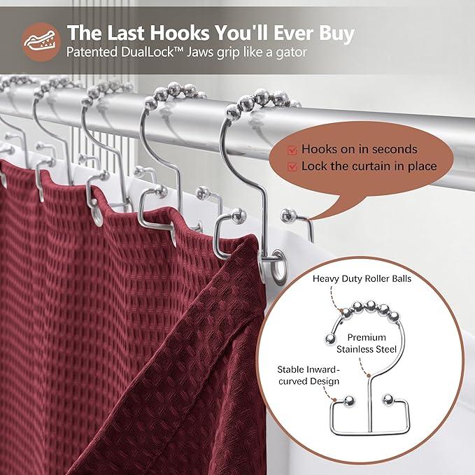 Luxury 3 in 1 Shower Curtain Set 3D Textured Waffle Weave Bathroom Curtain with Waterproof SGS Certified Fabric Liner & 12 Anti-Fall Stainless Steel Hooks, Machine Washable 72"x72" (Burgundy) - ModernBath