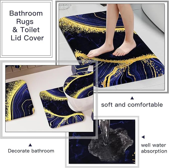 25PCS Bathroom Accessory Set, Navy Blue Bathroom Set with Large-Capacity 4 Gallon Trash Can,Bathroom Rugs Set, Waterproof Shower Curtain, Toilet Brush, Toothbrush Holder & Soap Dispenser - ModernBath