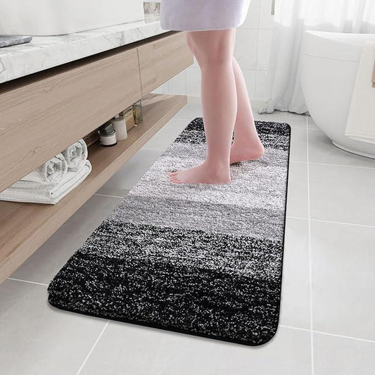 Arotive Microfiber Bathroom Rugs, Shaggy Soft and Absorbent Bath Rug, Non-Slip, Thick Plush Machine Washable Dry Bath Mats for Bathroom, Tub and Shower, 59x17, Black, Rectangular - ModernBath