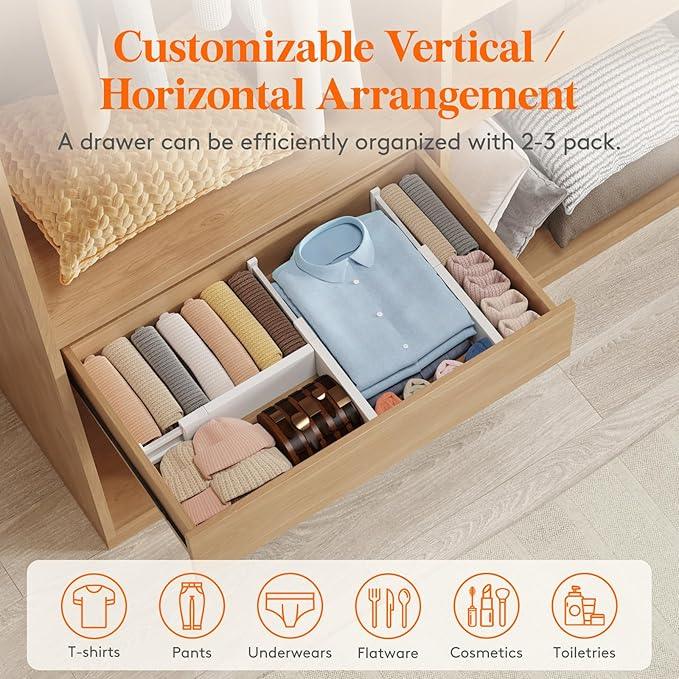 Lifewit 8 Pack Drawer Dividers Plastic 4" High, 13.5-22" Adjustable Drawer Organizers for Clothes, Expandable Dresser Separators in Bedroom/Bathroom/Kitchen/Fridge/Office Organization and Storage - ModernBath