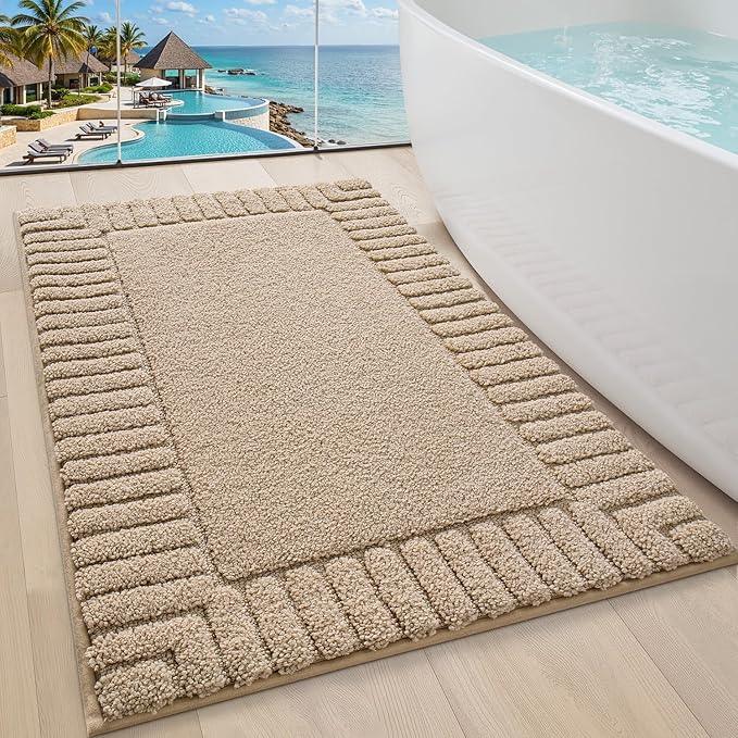 LUMI Bathroom Rugs Non Slip with Rubber Backing, Extra Soft Plush Microfiber Bath Rug Absorbent, Machine Washable Bath Mat Quick Dry for Tub, Shower, Hotel, Beige, 24"x36" - ModernBath