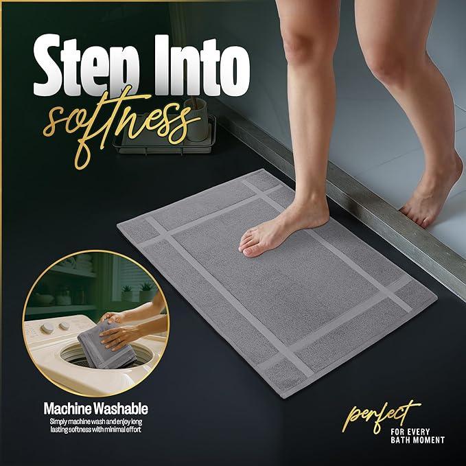 Pearl Linens 100% Ring Spun Cotton Bath Mat (Pack of 12) 18 x 25 Inch, Washable, Soft & Absorbent Terry Bathroom Floor Mat – Not Bathroom Rugs – Quick-Dry After Shower Bath Mat, 687 GSM, Light Grey - ModernBath