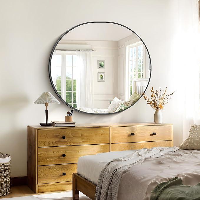 Bathroom Mirrors, 36" x40" Black Mirrors, Oval Vanity Mirrors, Metal Framed Wall Mounted Mirrors, Vertical/Horizontal Mirror for Bathroom Bedroom Entryway Living Room - ModernBath