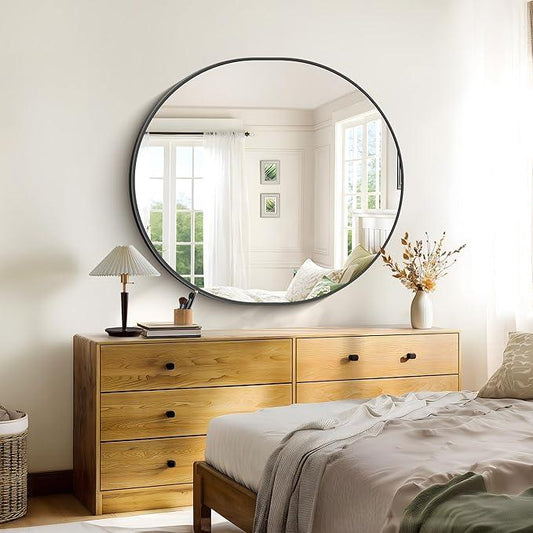 Bathroom Mirrors, 36" x40" Black Mirrors, Oval Vanity Mirrors, Metal Framed Wall Mounted Mirrors, Vertical/Horizontal Mirror for Bathroom Bedroom Entryway Living Room - ModernBath