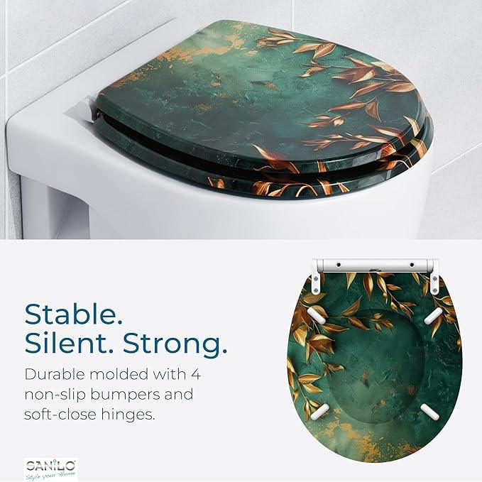 Sanilo Wooden Toilet Seat with Quick Release & Soft Close [ROUND] - Decorative & Slow Close Molded Wood Seat - With One Click for Easy Installation & Cleaning - With Adjustable Fit (Greego) - ModernBath