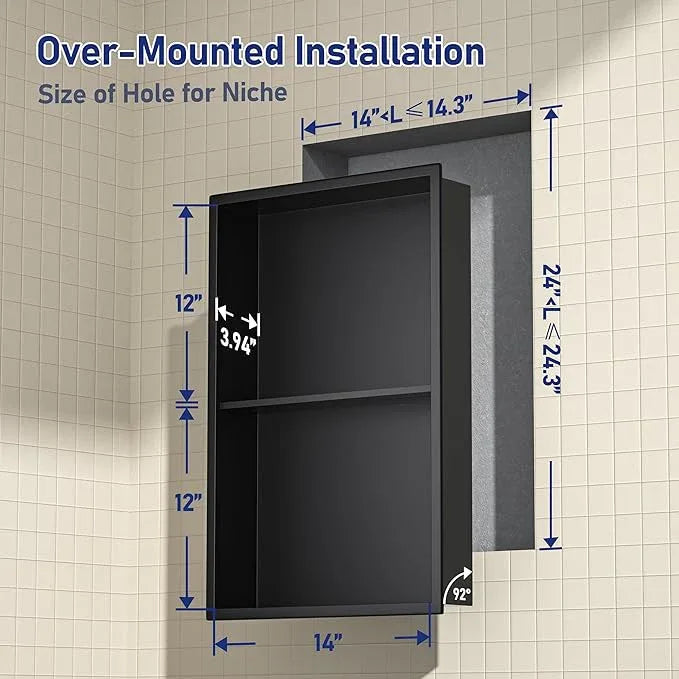 Stainless Steel Shower Niche 24"×14" Matte Black with Shelf No Tiled Needed Niche Shower for Bathroom Wall Recessed Shower Box for Bathroom Storage - ModernBath