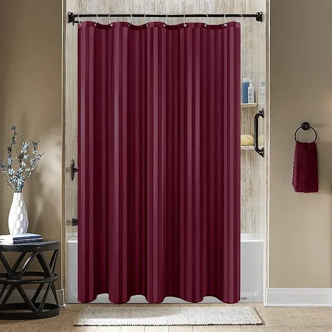 Biscaynebay Fabric Shower Curtain or Liner 72" by 72", Burgundy Water Repellent Damask Stripes Bathroom Curtains Machine Washable - ModernBath