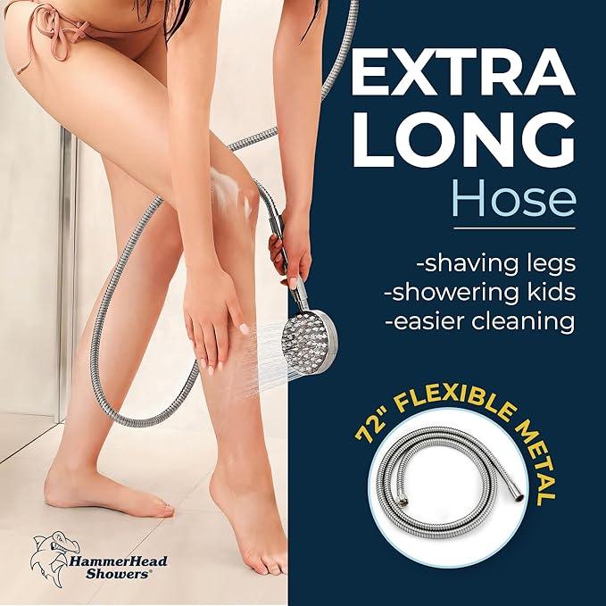 HammerHead Showers® Solid Metal LOW FLOW Handheld Shower Head with Hose and Brass Holder - BRUSHED NICKEL – Water Saving 1.75 GPM Detachable Shower Head - Adjustable Shower Wand Bracket & 6ft Hose - ModernBath