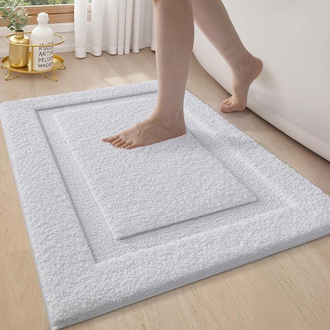 LUMI Large Ultra Soft Bathroom Rugs Non Slip with Rubber Backing, Absorbent Washable Bath Mat Quick Dry, Upgraded Premium Microfiber Plush Carpet for Bathtub and Shower Floor, White, 24x43 - ModernBath