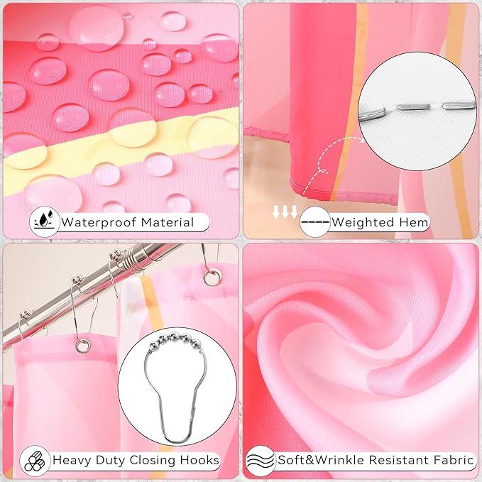 XLHOMO Pink Bathroom Set, Bathroom Sets with Stripe Shower Curtain, Pink and Gold Bathroom Accessories with Trash Can, Soap Dispenser, Soap Dish, Toilet Brush Holder, Qtip Holders for Bathroom - ModernBath