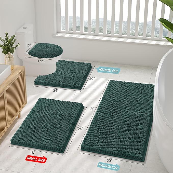 Smiry Luxury Chenille Toilet Rugs U-Shaped 24x20, Soft Absorbent Non-Slip Contour Bathroom Rugs for Toilet, Machine Washable Contoured Bath Mats, Green - ModernBath