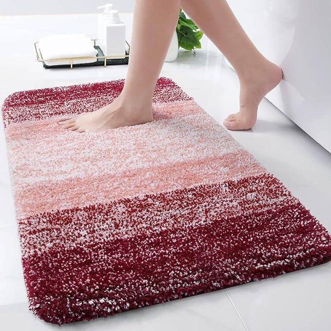 Arotive Microfiber Bathroom Rugs, Shaggy Soft and Absorbent Bath Rug, Non-Slip, Thick Plush Machine Washable Dry Bath Mats for Bathroom, Tub and Shower, 24x16, Burgundy, Rectangular - ModernBath