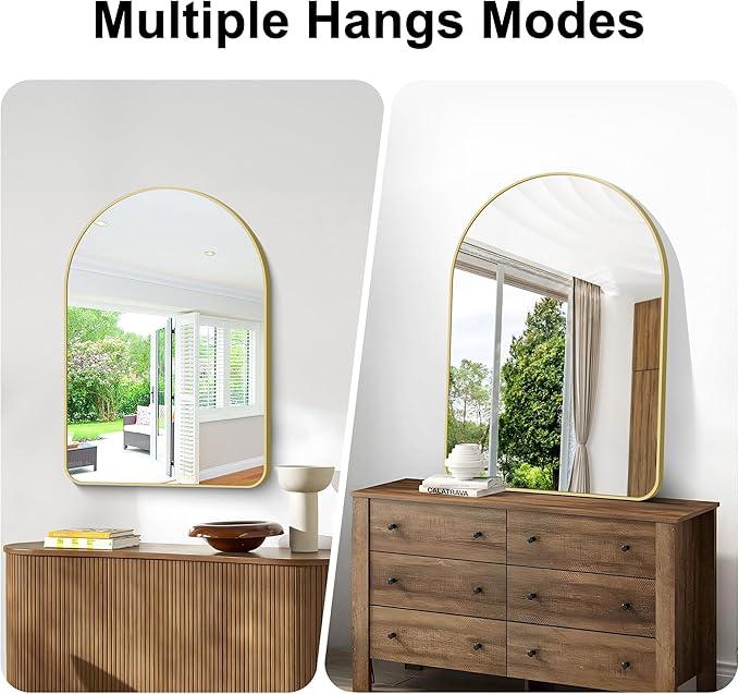 Arched Bathroom Mirror, 26"x38" Gold Arched Mirror for Bathroom, Wall Mounted Mirror, Vanity Wall Mirror Metal Frame for Bedroom, Entryway, Living Room, Hanging or Leaning Against Wall - ModernBath