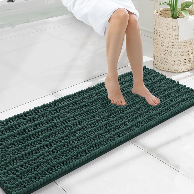 Smiry Bathroom Rugs Mat 47x17, Extra Soft Absorbent Chenille Bath Rugs, Non Slip Rubber Backing Machine Washable Quick Dry Bath Mats for Bathroom Floor, Tub, Shower, Home Decor Accessories, Green - ModernBath