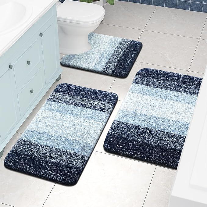 Arotive Microfiber Bathroom Rugs, Shaggy Soft and Absorbent Contour Toilet Rugs, Non-Slip, Thick Plush Machine Washable Dry Bath Mats for Toilet Base, 24x20, Dark Blue, U-Shape - ModernBath