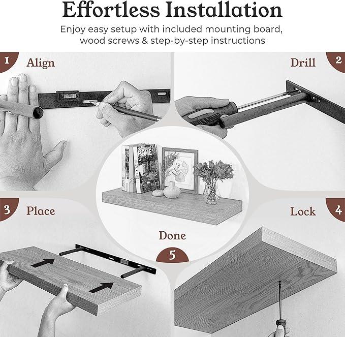 Floating Shelves for Wall, Wall Mounted Rustic Wood Shelves for Bathroom, Bedroom, Living Room, Kitchen, Hanging Shelf for Books/Storage/Room Decor (Brown, 40") - ModernBath