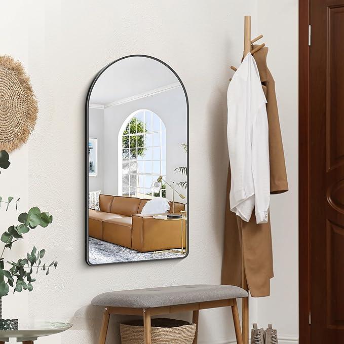 FORBATH Large Arched Wall Mirror 40x20 Inch, Black Arch Bathroom Mirror with Aluminum Frame, Arched Mirror for Dresser, Fireplace,Entryway,Home Decor,Hanging or Leaning Against Wall - ModernBath