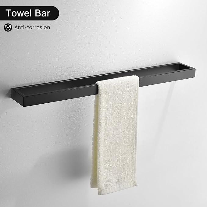 TNOMS Black Towel Bar Set, 4-Pieces Bathroom Hardware Set Modern Bathroom Towel Holder Set SUS304 Stainless Steel Wall Mounted Towel Rack Set,23.6 Inch - ModernBath