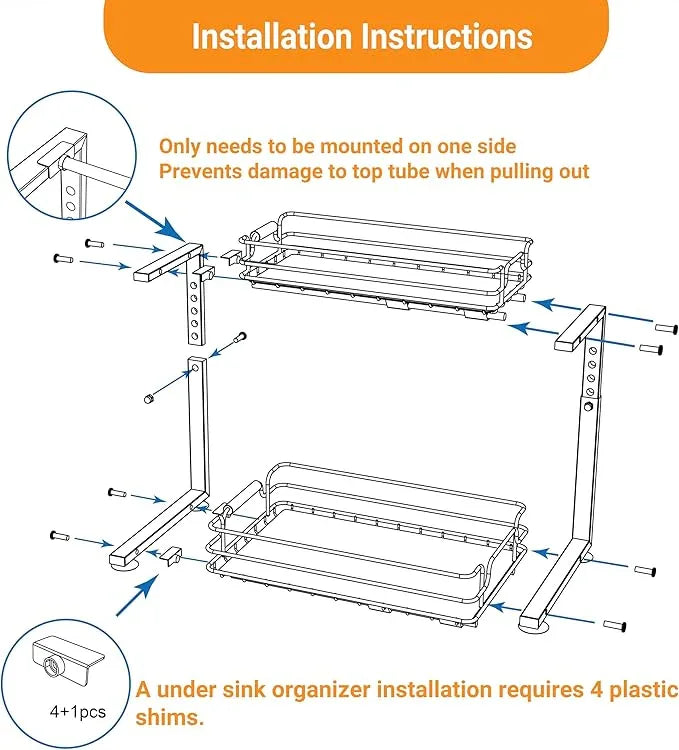 JYPS 2 Pack Under Sink Organizer, 2 Tier Pull out Under Kitchen Bathroom Sink Organizer and Storage, Metal Sliding Drawer for Cabinet Pantry Undersink Organizers Shelf - ModernBath