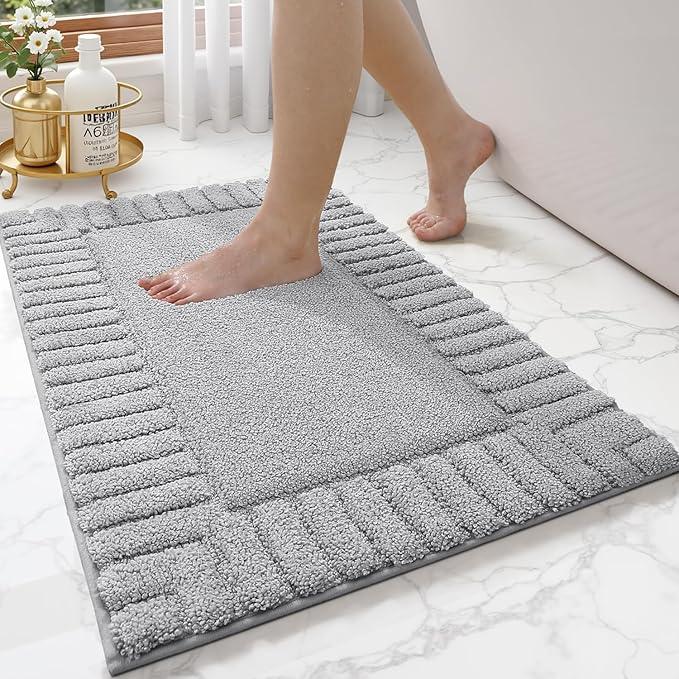 LUMI Bathroom Rugs Non Slip with Rubber Backing, Extra Soft Plush Microfiber Bath Rug Absorbent, Machine Washable Bath Mat Quick Dry for Tub, Shower, Hotel, Light Grey, 24"x36" - ModernBath