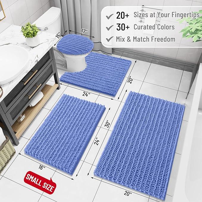 Arotive Luxury Chenille Bathroom Rug Mat, Extra Soft Thick Absorbent Shaggy Bath Rugs, Non-Slip Machine Wash Dry, Plush Bath Mats for Bathroom, Shower and Tub, 36x24, Cornflower Blue - ModernBath