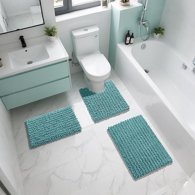 Yimobra Bathroom Rugs Non Slip Washable 24x17 Inch - Ultra Soft Absorbent Chenille Bath Mat, Quick Dry Shaggy Floor Carpet for Tub Shower, Teal Blue Home Decor Accessories - ModernBath