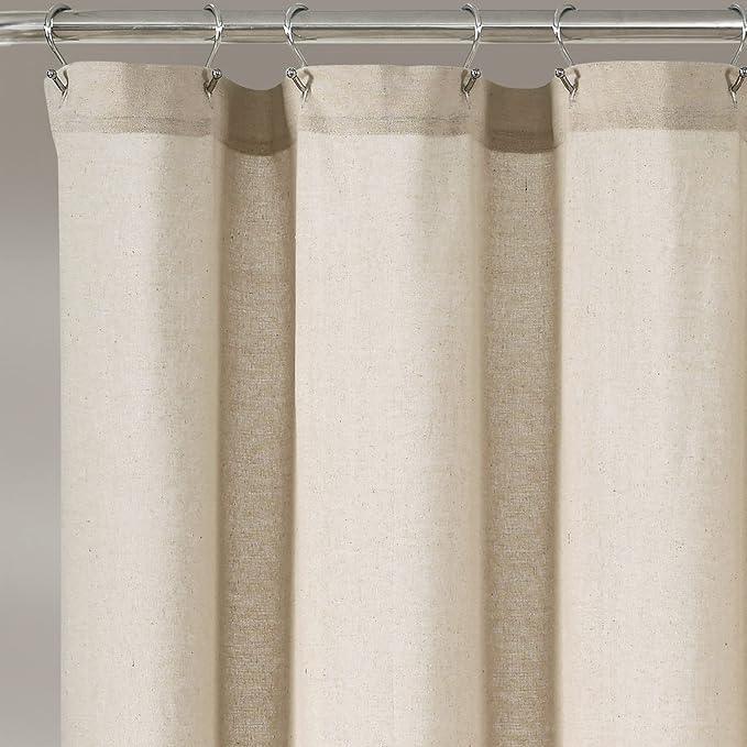 Lush Decor Linen Button Shower Curtain, 72" W x 72" L, Dark Linen - Beige Shower Curtain Fabric - Rustic Bathroom Curtain - Farmhouse Bathroom Decor - ModernBath