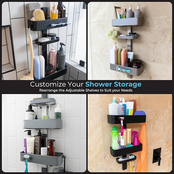 ShowerSMART Rust Resistant Hygienic Shower Caddy – Hanging Bathroom Organizer with Adjustable Shelves, Easy Clean Trays & Magnetic Hooks for DIY Remodels & Shower Niches - Black - ModernBath
