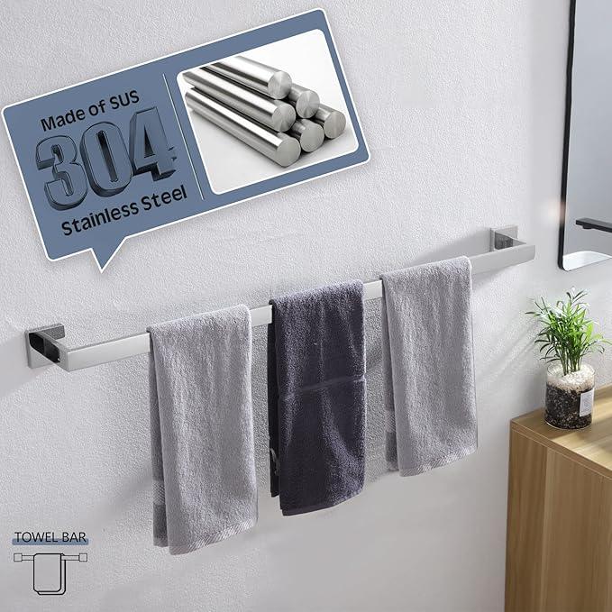KOKOSIRI 36-Inch Single Towel Bar, Bathroom Kitchen Towel Holder, Wall Mounted SUS304 Stainless Steel Towel Rack, Polished Chrome, B4003CH-L36 - ModernBath