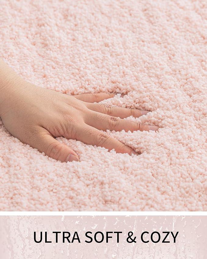 Ruggnovea Toilet Rugs U-Shaped Mat 24x22, Contour Bathroom Mat - Ultra Soft & Absorbent Microfiber, Quick-Dry, Machine Washable with High Density Foam Latex Non Slip Backing, Pink - ModernBath