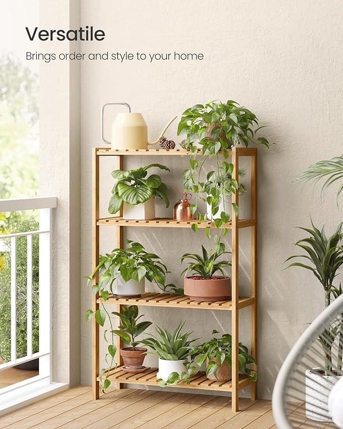 SONGMICS Bamboo Storage Shelf, 4-Tier Shelving Unit, Multifunctional, in The Entryway, Bathroom, Living Room, Balcony, Kitchen, 10.2 x 23.6 x 39.4 Inches, Light Bamboo UBCB034Y01 - ModernBath