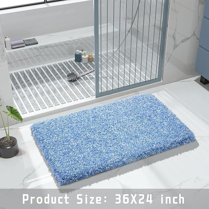 Yimobra Bathroom Rugs Non Slip Washable 36x24, Ultra Soft and Water Absorbent Bath Mats, Plush Fluffy Shower Mat Outside, Luxury Microfiber Thick Matts for Bathroom Floor/Tub, Blue and White - ModernBath