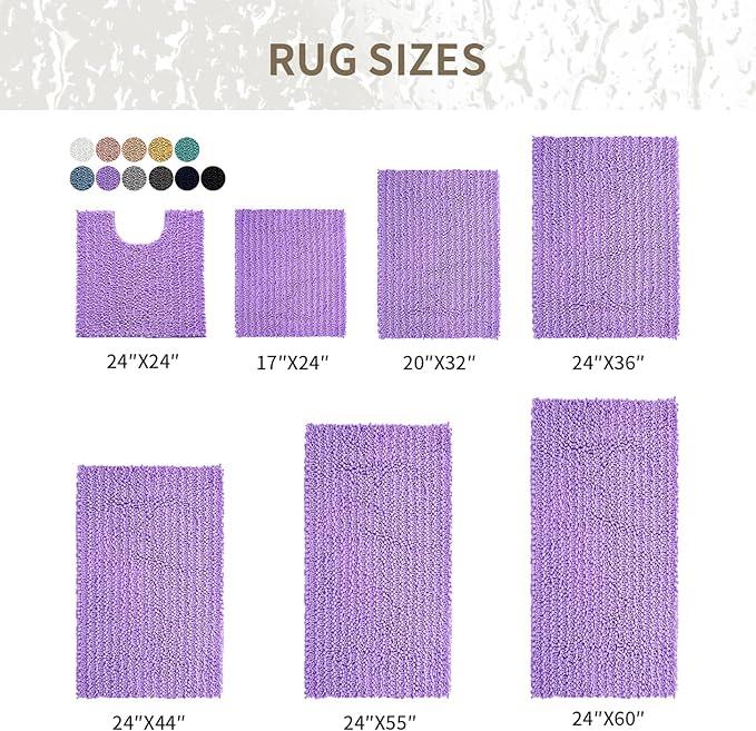 Ruggnovea Chenille Bathroom Rugs Non Slip Washable 70x24, Extra Thick Soft Absorbent Chenille Bath Mat, Non-Slip Barrier Backing, Quick Dry Machine Washable Bath Mats Tub, Shower,Floor/Sink,Purple - ModernBath