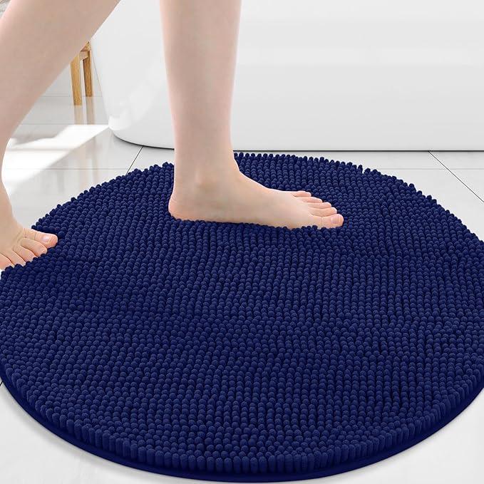 Arotive Bathroom Rugs Round 24x24, Extra Soft Absorbent Shaggy Chenille Bath Rugs, Machine Washable Rubber Backing Non-Slip Bath Mats for Bathroom Floor Tub and Shower, Home Decor Accessories, Navy - ModernBath