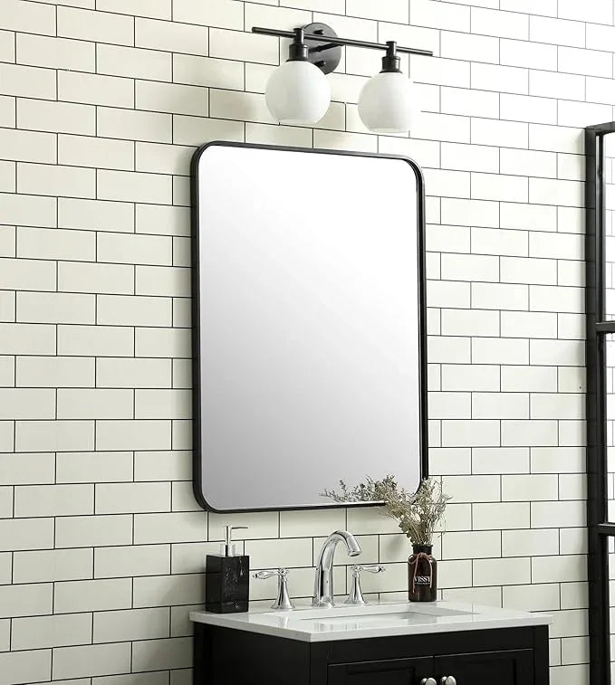 ARS Concepts Aura, Soft Corner Metal Rectangular Mirror 24X32 Inch in Black, Modern, Black - ModernBath