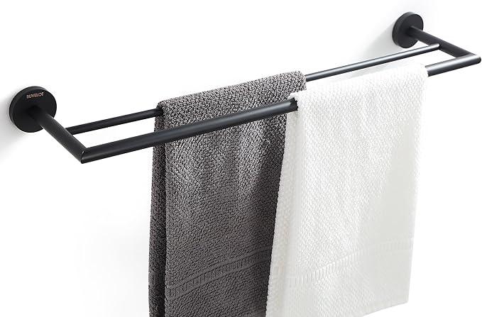 Double Towel Bar 26 Inches, Bathroom Hotel Style Towel Holder, Lavatory Bath Towel Shelf, Modern Minimalist Towel Rack for Bathroom Wall Mounted, Matte Black, 077080-MB Leo Series - ModernBath