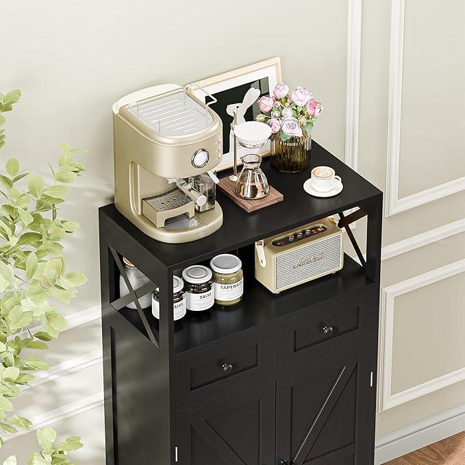 SUPER DEAL Farmhouse Storage Cabinet, Bathroom Floor Cabinet Kitchen Pantry with Doors and Drawers, Hutch Cupboard for Living Room, Bedroom, Laundry, Black - ModernBath