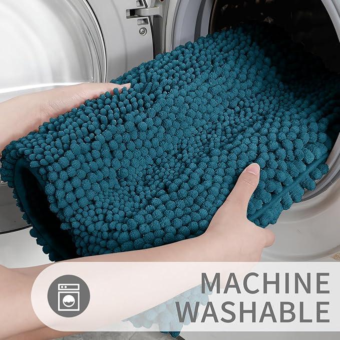 Yimobra Toilet Rugs U Shaped Washable 24 x 20, Non Slip and Super Absorbent Toilet Mat, Quick Dry, Ultra Luxury Microfiber Chenille Plush Fluffy Contour Bath Rugs for Toilet Base, Peacock Blue - ModernBath