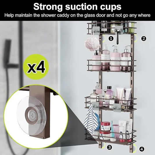 Orimade Over the Door Shower Caddy Adjustable 5 Tier Bronze,Bathroom Hanging Organizer Shelf Rustproof with 4 Hooks,Shower Basket with Soap Holder and Suction Cup - ModernBath