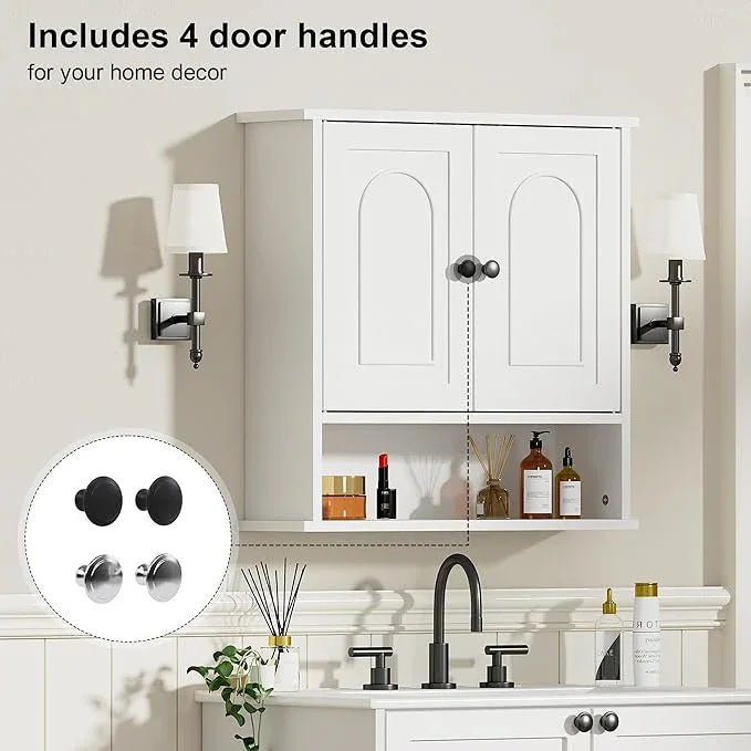 Bathroom Medicine Cabinet,2 Doors White Bathroom Wall Cabinet with Arched,Over Toilet Storage Cabinet for Laundry Room/Kitchen/Living Room,Surface Mount Medicine Cabinets 23x24 - ModernBath