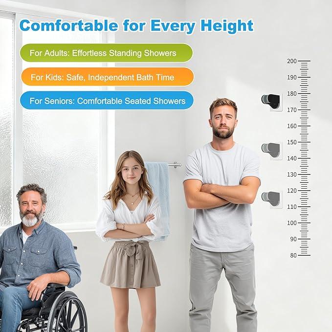 Hibbent 2 Pack Shower Head Holder - Strong Adhesive Wall Mount, Height Adjustable, No Drilling - Matte Black - ModernBath