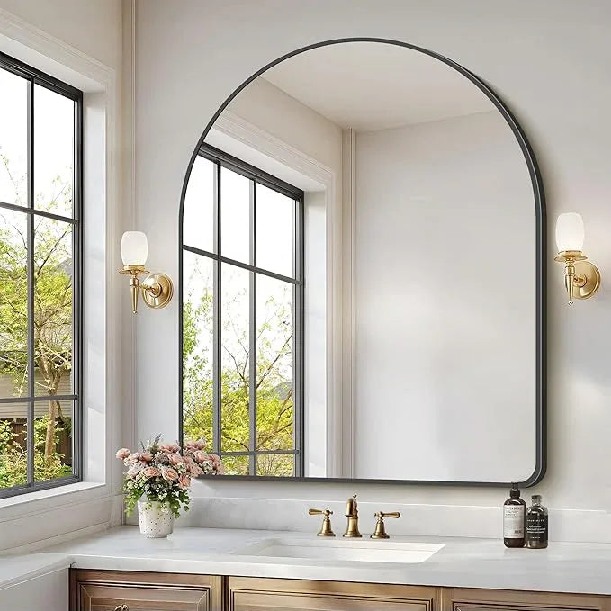 GLASHOM Arched Bathroom Mirror, 40"x48" Black Arched Mirror for Bathroom, Wall Mounted Mirror, Black Vanity Wall Mirror w/Metal Frame for Bedroom, Entryway, Living Room, Vertically Hanging - ModernBath